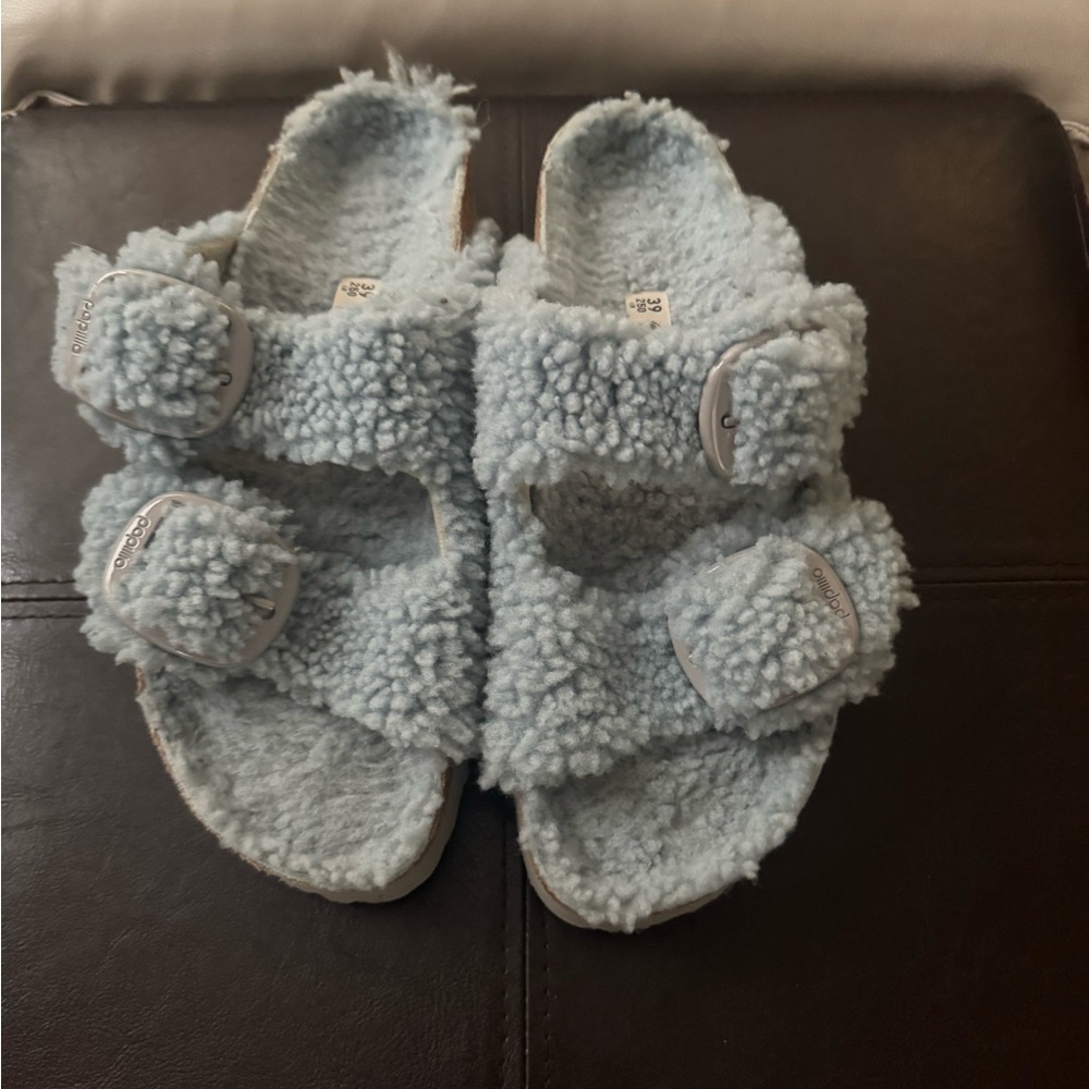 Birkenstock Light Blue Fuzzy Slippers